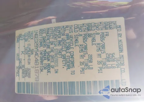 2004 Nissan Frontier Xe-V6 из США, поврежденный, VIN 1N6ED29Y54C481878